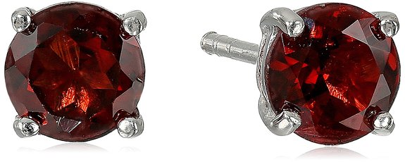 Sterling Silver Round Garnet Earrings