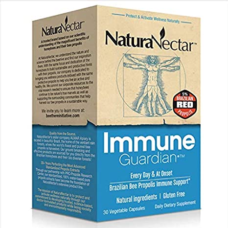 NaturaNectar Immune Guardian, Natural Immune Support Supplement with Bee Propolis, High Concentration Broad Spectrum Flavonoids & Antioxidants, Brazilian Propolis Vegetable Capsules, 30 Count