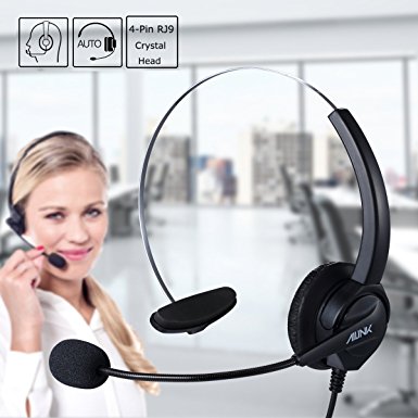 Ailink Monaural Corded Headset, Noise Cancelling Mic with 4-Pin RJ9 Crystal Head, Handsfree