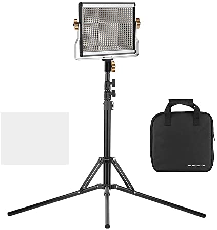 Andoer Dimmable Bi-Color LED with Light Stand Holder Bracket for Studio Photography Video Shooting Lighting Kit CRI 95  3200-5600K 480 LED Beads with Storage Bag