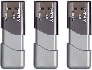 PNY 32GB Turbo Attache 3 USB 3.0 Flash Drive 3-Pack, Grey