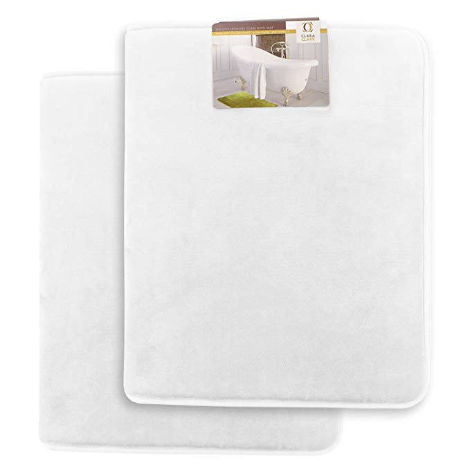 Clara Clark Memory Foam Bath Mat, Ultra Soft Non Slip and Absorbent Bathroom Rug. – White, Set of 2 Large Size