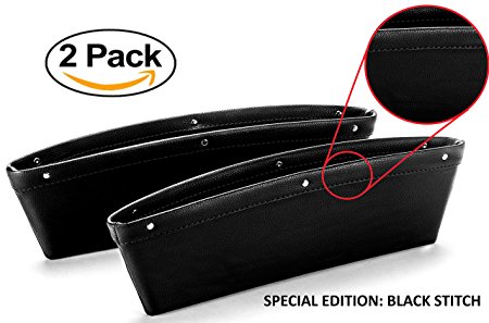 Car Caddy Seat Gap Filler and Side Pocket Organizer - in Between Seat and Console Catcher -Premium Synthetic Leather Catch Caddy - Stop Before it Drops (2Pcs) All Black