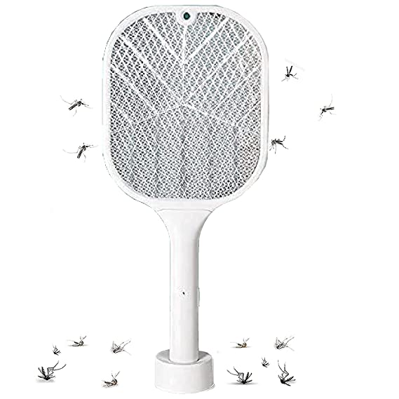 Zofey Mosquito Bats Killer Racket Rechargeable Handheld Electric Fly Swatter with UV Light Lamp Racket USB Charging Base, Electric Insect Killer (Racket-Killer-Bet-White)