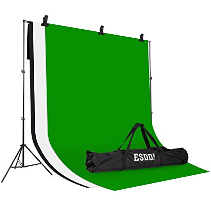 Esddi Photography Photo Video Studio Backdrop Support System Kit, 10*10 FT White Black Green Chroma-Key Backdrops, 3 Clamps, Backdrop Background Lighting Stand with Carry Bag