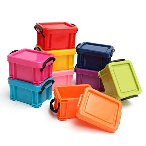 Kurtzy 9 Pc Small Plastic Storage Box Container with Clip On Lids - Stackable Tidy Desk Organiser - Size 7.5x6.5x4.5 cm Each – Multi-Coloured Craft Organising Mini Storage Unit for Stationery