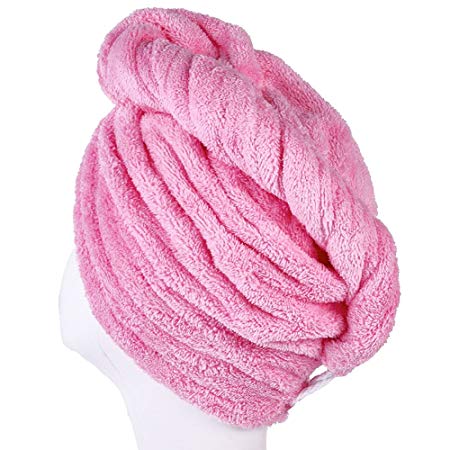 YYXR Microfiber Hair Drying Towel Ultra Absorbent Twist Hair Turban Drying Cap Hair Wrap (pink)