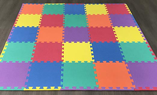 Ottomanson Multipurpose Interlocking Puzzle Eva Foam Tiles-Anti-Fatigue Mat 25 Sq. Ft, 12" x 12" Tiles, Multicolor