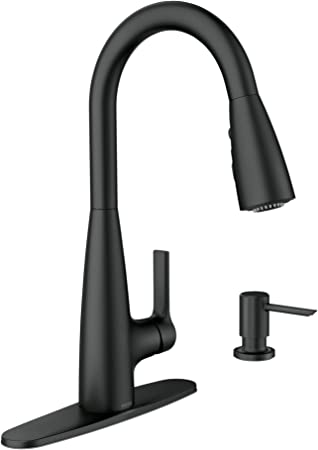 Moen 87627BL Haelyn Single-Handle Pull-Down Sprayer Kitchen Faucet with Reflex and Power Clean, Matte Black