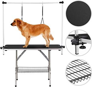 Yaheetech 45" Pet Grooming Table - Height Adjustable Portable Trimming Table Drying Table w/Basket/Noose Tools Storage Rack Maximum Capacity Up to 330Lb Black