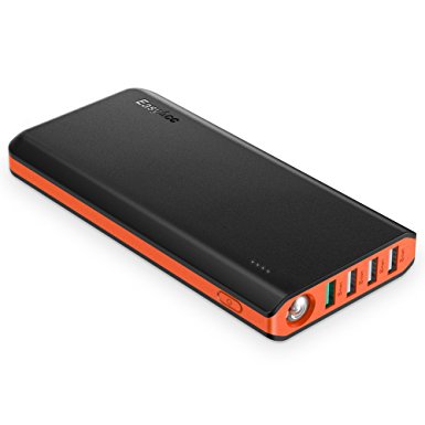 [Fastest Recharge] EasyAcc 20000mAh Compact Power Bank Qualcomm Quick Charge 3.0 Portable Charger with Dual Inputs and Four Outputs, Flashlight, for iPhone, iPad, Samsung Galaxy and more