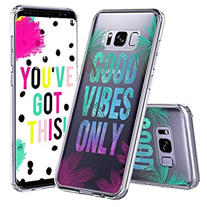 Galaxy S8 Case, Galaxy S8 for Women, MOSNOVO Good Vibes Only Tropica Leaves Quotes Clear Design Transparent Plastic Hard Back Cover with TPU Bumper Protective Case for Samsung Galaxy S8 (2017)