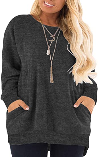 DOLNINE Women's Plus Size Sweatshirts Color Block Long Sleeve Pocket Shirts Tops