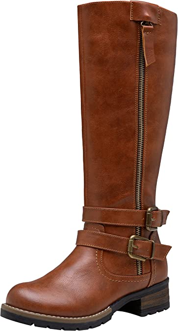 Jeossy Women's 9660 Knee High Riding Boots Two Zipper Fashion Boot with Double Buckle