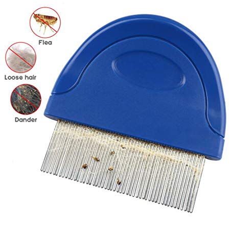 Cat Flea Comb, Pet Flea and Tick Prevention for Dogs, Tear Stain Remover, Stainless Steel Teeth with Plastic Handle for Removing Flea Egg, Mites, Ticks Dandruff Flakes, Crust, Mucus, and Stains