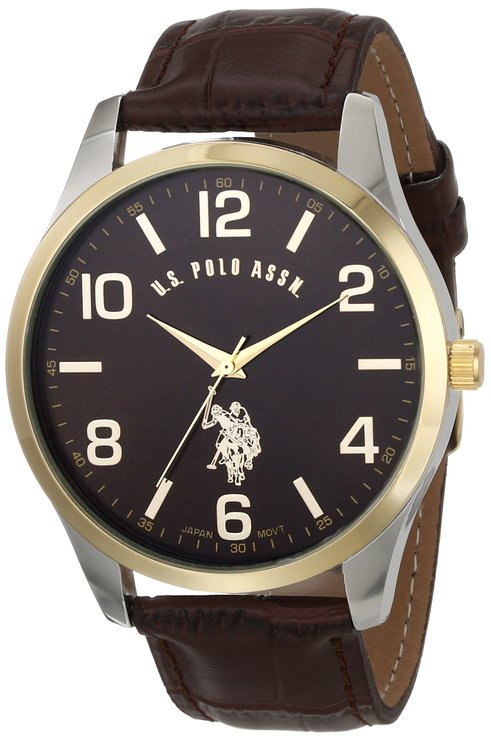 US Polo Assn Classic Mens USC50225 Watch with Brown Faux-Leather Strap