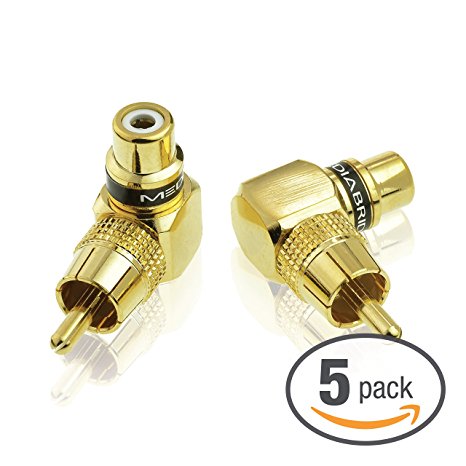 Mediabridge RCA Right Angle Adapter - 90° Female to Male Gold-Plated Connector - 5 Pack - (Part# CONN-RCA-RA-5PK )