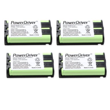 PowerDriver 4 Pcs Cordless Home phone Rechargeable Battery for Panasonic HHR-P104 HHR P104 HHR-P104A KX-TG2314 KX-TG2322 KX-TG2366 KX-TG2343 KX-TG2344 KX-TG2346