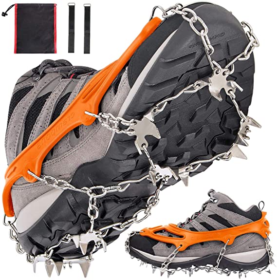 Kekilo Crampons Ice Cleats Grippers More Durable Walk Traction Anti-Slip for Hiking Climbing Hunting Walking on Ice Snow with 19 Stainless Steel Teeth Spike Crampons Cover Sport Boot Shoes