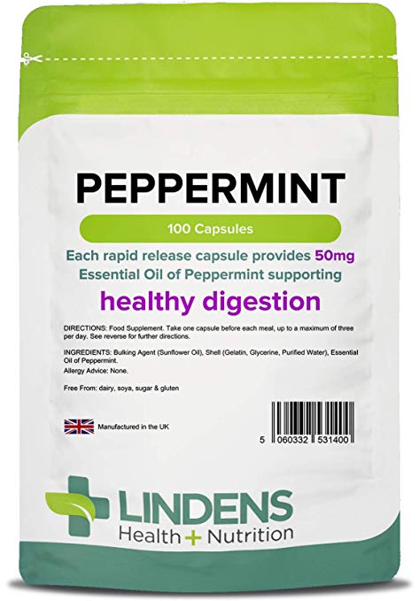 Lindens Oil of Peppermint 100 Capsules, Indigestion, Wind, IBS