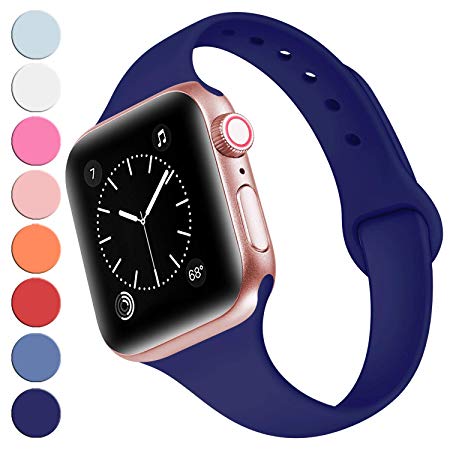 R-fun Slim Bands Compatible with Apple Watch Band 40mm Series 4 38mm Series 3/2/1, Soft Silicone Sport Strap Wristband for Women Men Kids with iWatch