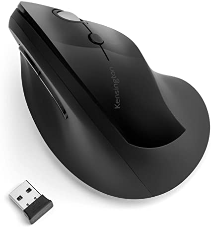 Kensington Wireless Mouse - Pro Fit Ergonomic Vertical 2.4GH Wireless Mouse with Scroll Wheel and 4 Buttons to Prevent Mouse Arm / Tennis Elbow / RSI Syndrome; Black (K75501EU)