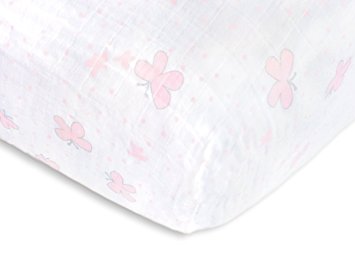 SwaddleDesigns Cotton Muslin Crib Sheet, Pastel Pink Butterflies