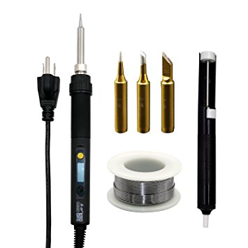 LCD Digital Display Soldering Iron, A-BF GS60D 60W 110V Soldering Iron Kit, Adjustable Temperature Soldering Gun, 3pcs Different Tips, Desoldering Pump, 50g Solder Wire for Variously Repaired Usage