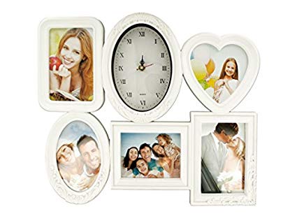 Kole Imports OL548 Decorative White Collage Photo Frame with Clock