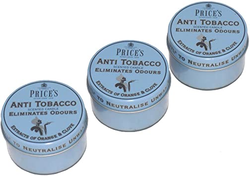 Prices Anti Tobacco Candle in Tin Eliminates Tobacco and Smoking Odours 3 Pack by Prices