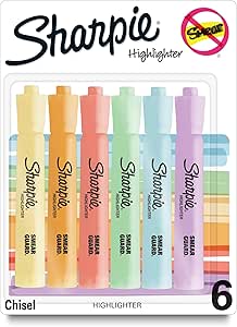 Sharpie® Tank-Style Highlighters, Chisel Tip, Mild Pastel Barrels, Mild Pastel Inks, Pack of 6 Highlighters