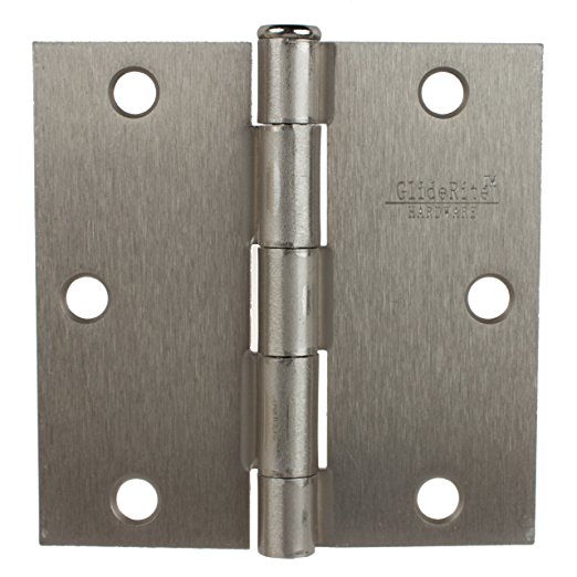 GlideRite Hardware 3-1/2" Steel Door Hinges Square Corners Satin Nickel Finish 3500-SN (12)