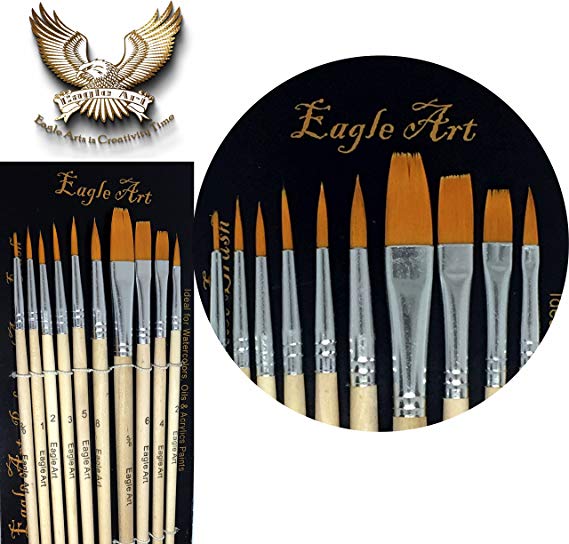 Eagle Art Artist Pointed-Round Paintbrush Set | 10 Pieces Round Pointed Tip | Artist Detail Paint Brushes Set for Fine Detail & Art Painting, Acrylic Watercolor Oil, Nail Art, Miniature, Face Painting
