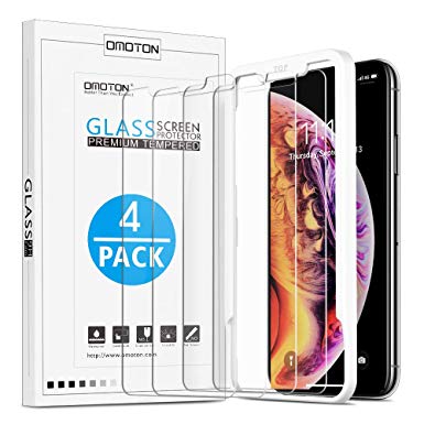 OMOTON [4-Pack] Screen Protector for iPhone Xs Max, 6.5 inch - Tempered Glass/Guide Frame/Easy Installation