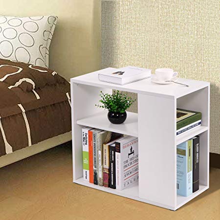 LAZYMOON White 2 Shelf Side End Table Chair Side Sofa Table Living Room Furniture