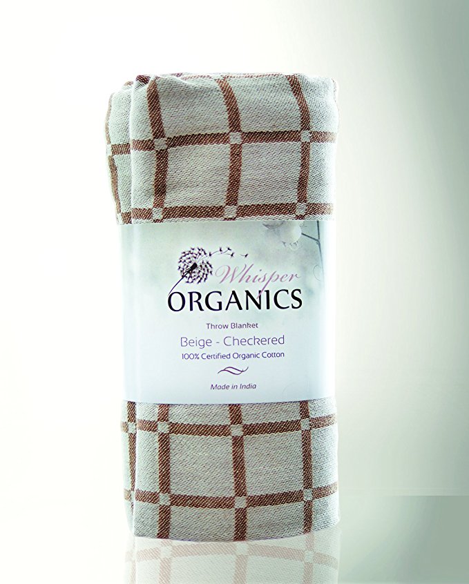 Organic Cotton Throw Blanket by Whisper Organics - G.O.T.S. Certified (60x80, Beige)