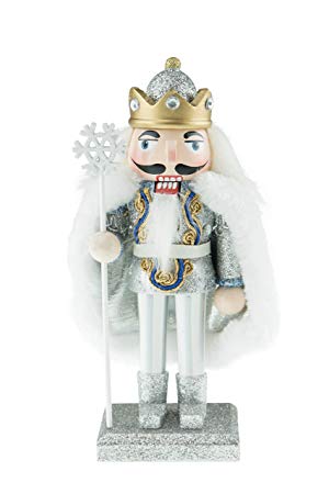 Clever Creations Chubby Snow King Nutcracker with Snowflake Staff | Sparkly Platform Holds a Royal King Wearing a Glittery Diamond Studded Crown with Fitting Cape | 100% Wood | Stands at 7" Tall