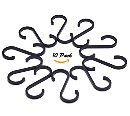 10 Pack S Hooks Heavy-Duty Solid Aluminum S Shaped Hanging Hooks For Kitchenware Pots Utensils Plants Towels Gardening Tools Clothes Hangers Multiple uses (Black)