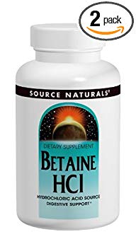 Source Naturals Betaine HCI 650mg Hydrochloric Acid Source with Pepsin - 180 Tablets (Pack of 2)