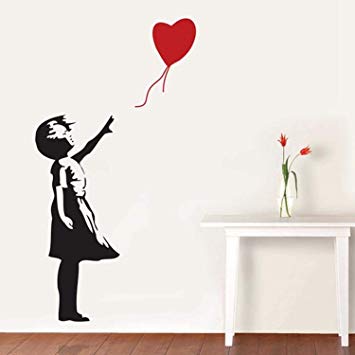 BANKSY GIRL WITH HEART BALLOON VINYL WALL ART DECAL STICKER 56X29 cm