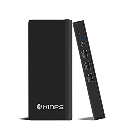 Kinps Portable Charger 20000mAh Fast Portable Charger External Battery Power Bank Triple USB Output with Smart Technology for Apple and Android Devices