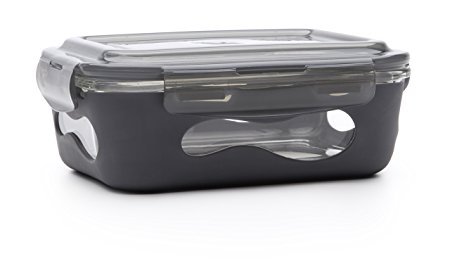 U Konserve Glass Rectangle Food Storage with Silicoe Sleeve, 36-Ounce, Slate