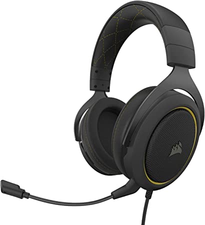 Corsair Hs60 Pro Surround Wired Over Ear Gaming Headphones 7.1 Surround Sound, Adjustable Memory Foam Ear Cups, Noise-Cancelling with Mic-Yellow