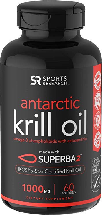 Sports Research Antarctic Krill Oil (Double Strength) 1000Mg with Omega-3S Epa, Dha and Astaxanthin | 60 Liquid Softgels - 2 Month Supply