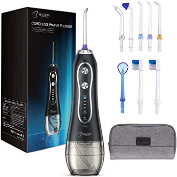 Water Flosser for Teeth BESTOPE 300ML Cordless Electric Teeth Flosser Water Pick Dental Oral Irrigator with 5 Modes and 8 Jet Tips, IPX7 Waterproof, USB Charged for 30 Days Use (8.5 Tips)