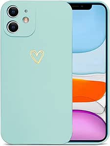 Ownest Compatible for iPhone 11 Case for Soft Silicone Gold Heart Pattern Slim Protective Shockproof Case for Women Girls for iPhone 11-Mint Green