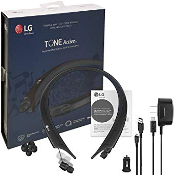LG Tone Active Bluetooth Wireless Headset HBS-A80 HD Sound - Water & Sweat Resistan with LG Wall & Car Charger (Renewed)