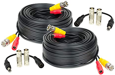 Amcrest 2-Pack 60 Feet Pre-Made All-in-One Siamese BNC Video and Power CCTV Security Camera Cable with Two Female Connectors for 960H & HD-CVI Camera and DVR (SCABLEHD60B-2pack)