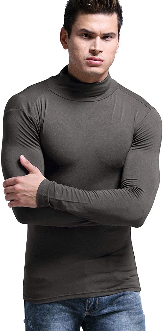 Ouruikia Men's Lightweight Thermal Shirts Modal Base Layer Turtleneck Long Sleeve Pullover Tops