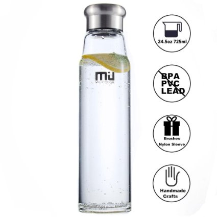 MIU COLOR® 24.5 oz Glass Water Bottle - Eco-friendly Borosilicate Glass, BPA, PVC and Lead Free, Portable with Nylon Sleeve, for Outdoor, Running, Bike, Car, Yoga, Office